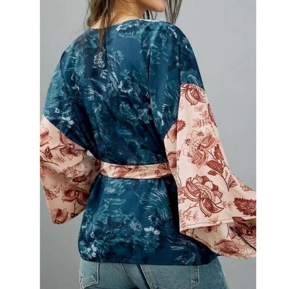 NWT Anthropologie Tori Cropped Kimono Mixed Pattern Open Cardigan One Size - Picture 5 of 9